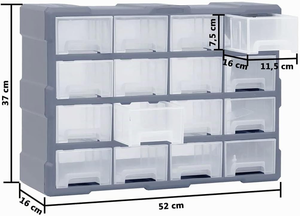 Myheimly Multi-Schubladen-Organizer 16 Schubladen 52x16x37 cm Grau 16 Schubladen, Grau 16 Schubladen