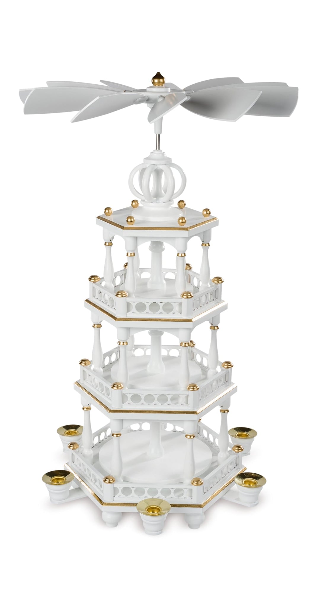 Müller Weihnachtspyramide, 3-stöckig, 51 cm hoch, weiss-Gold, original Erzgebirge Seiffen