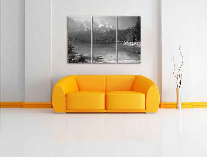 Pixxprint Bergsee als Leinwandbild/Grösse: 3 Teilig (120x80) cm/Wandbild/Kunstdruck/fertig bespannt