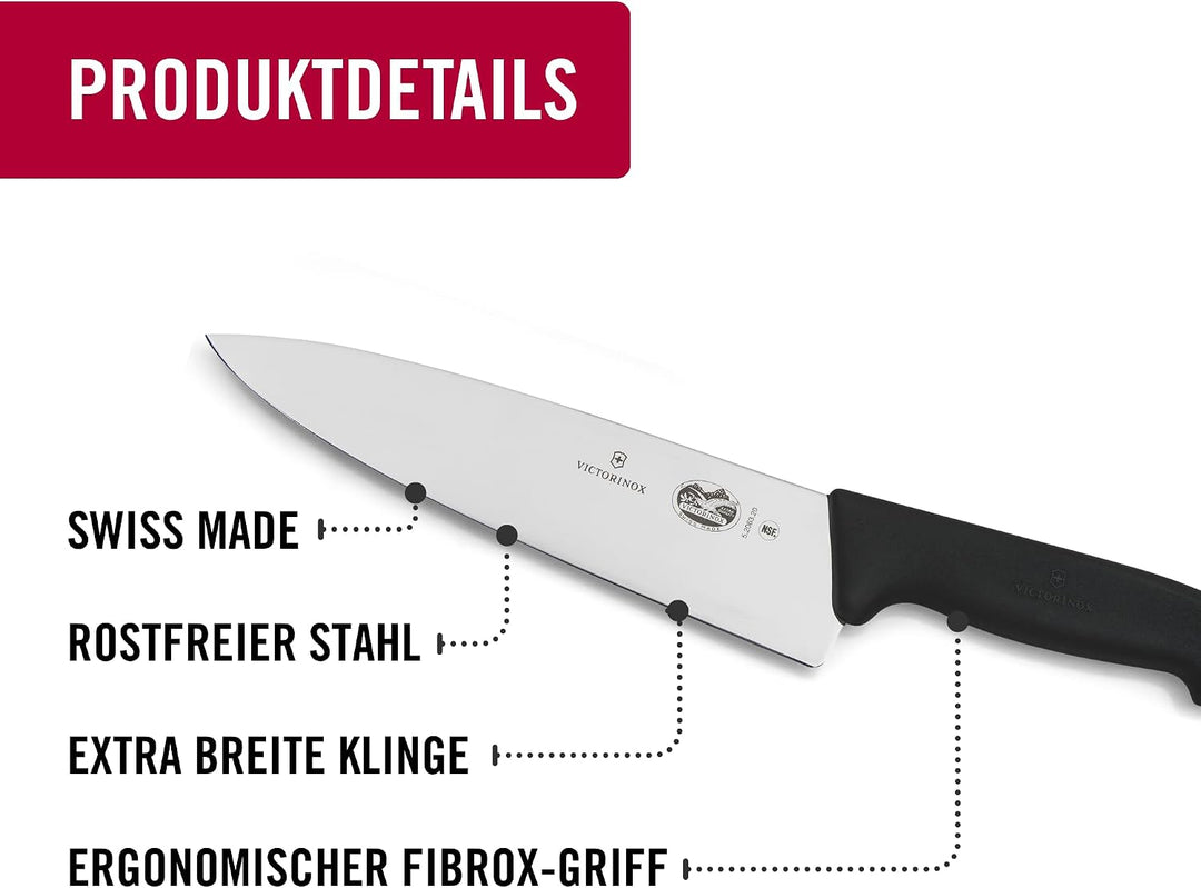 Victorinox Fibrox Kochmesser, Breites Universalmesser für Fleisch, Fisch, Gemüse und Kräuter, 20 cm,