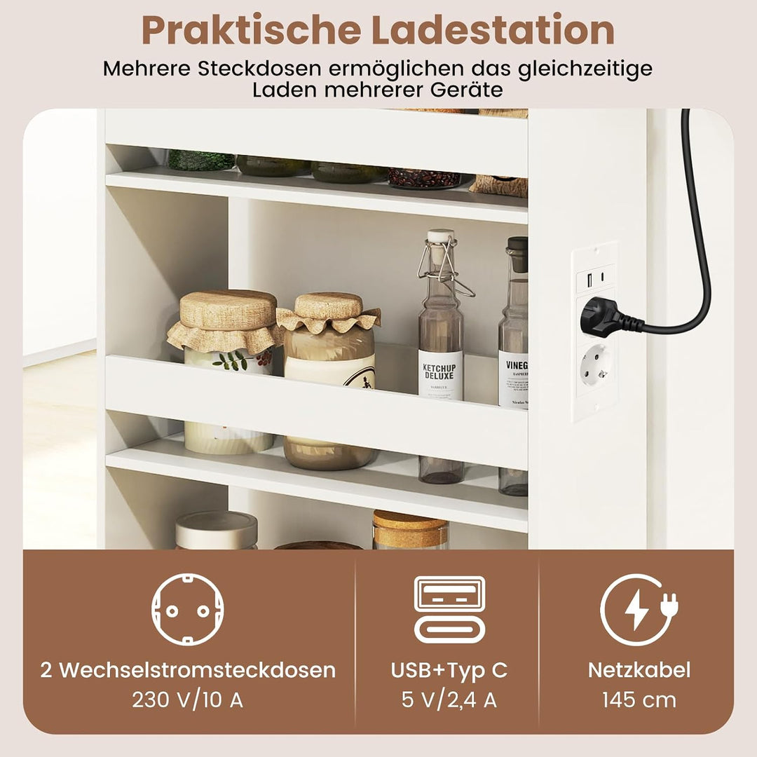 COSTWAY Nischenwagen 20cm breit, 4 Etagen Küchenwagen schmal mit Ladestation, Nischenregal auf Rolle