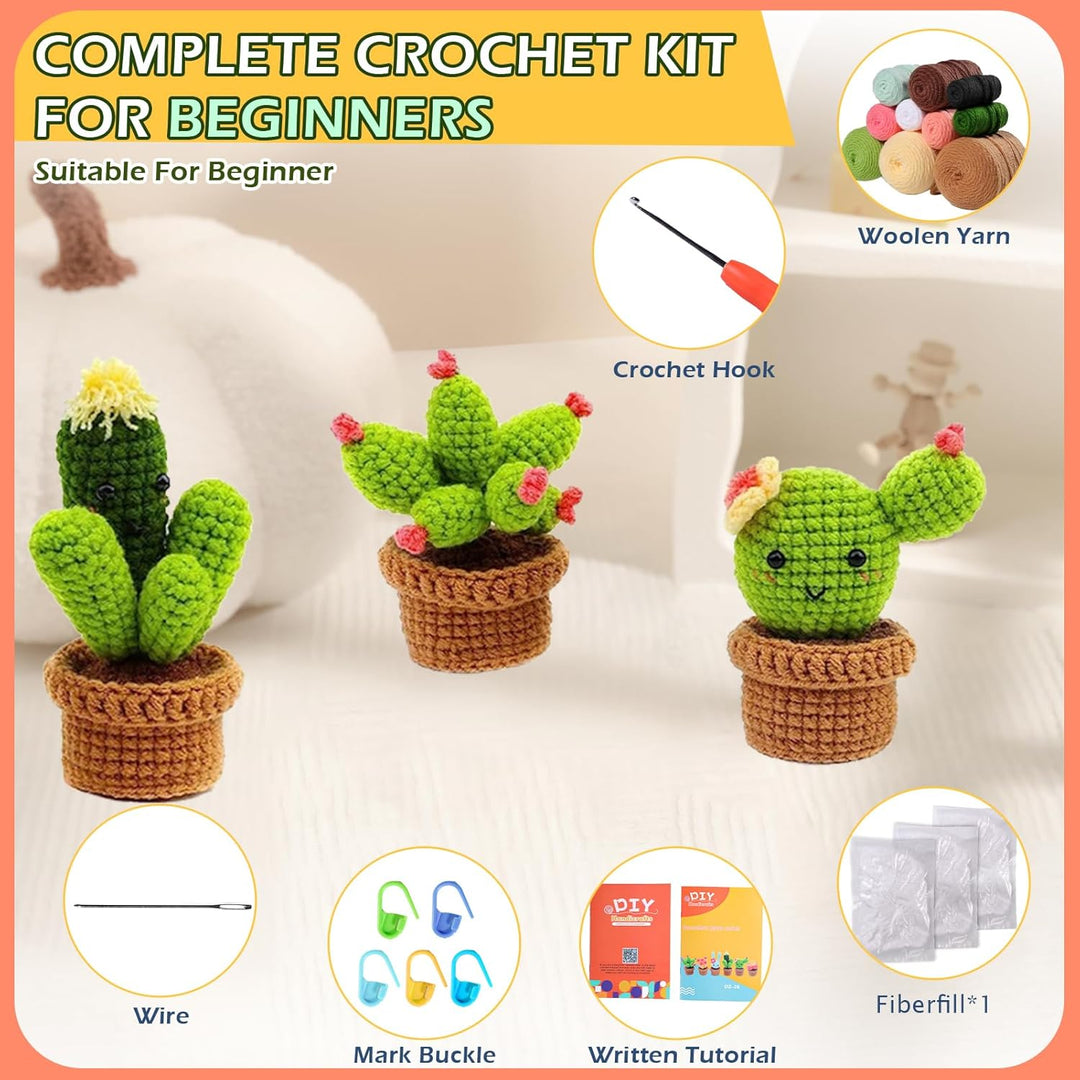 GUXLXAR Häkelset für Anfänger, Häkelnadel Set,3 Cactus Häkeln Für Anfänger Komplett Stricken,Häkel-S