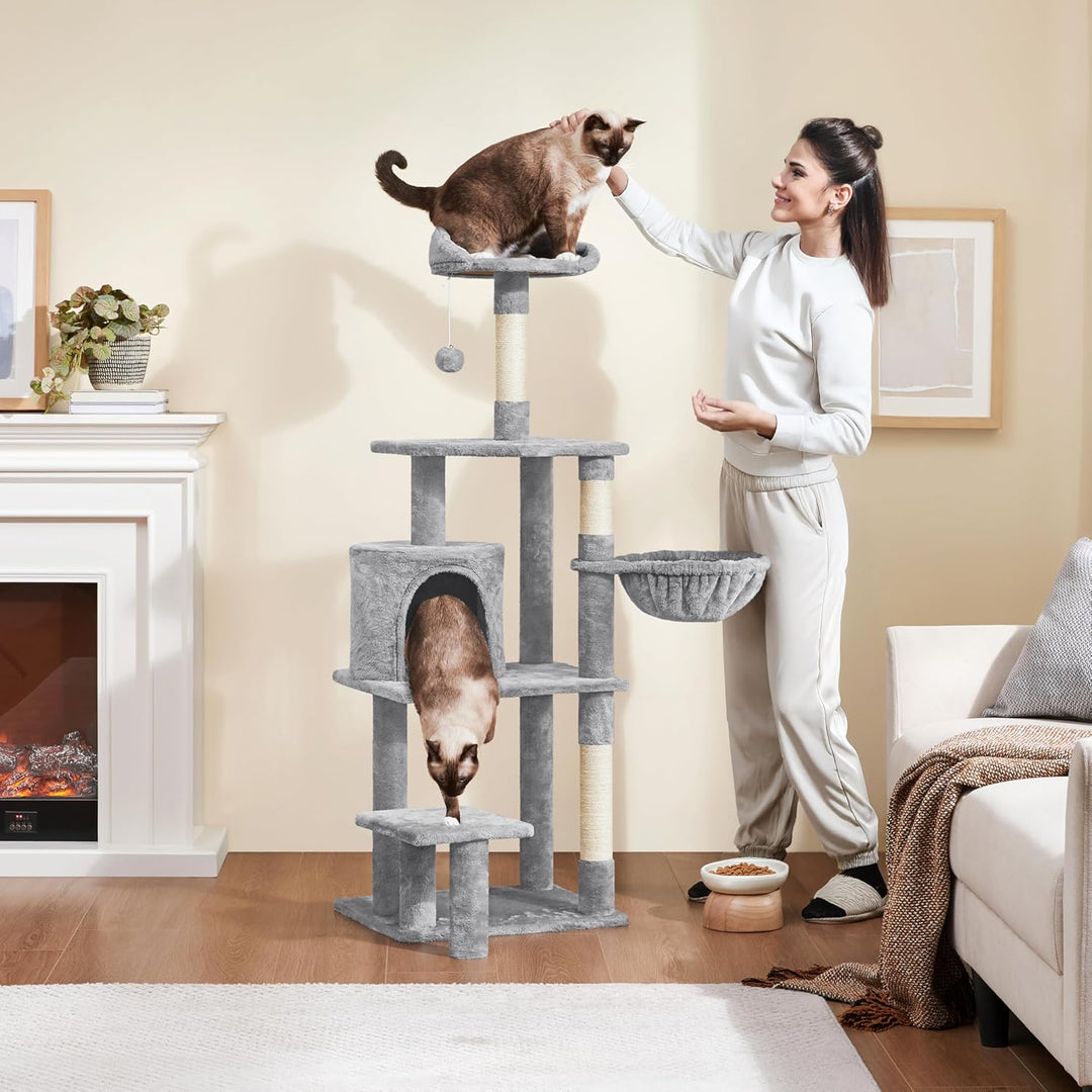 Yaheetech Kratzbaum Katzenkratzbaum 145 cm Stabiler Katzenbaum mit Aussichtsplattform Liegemulde Sis