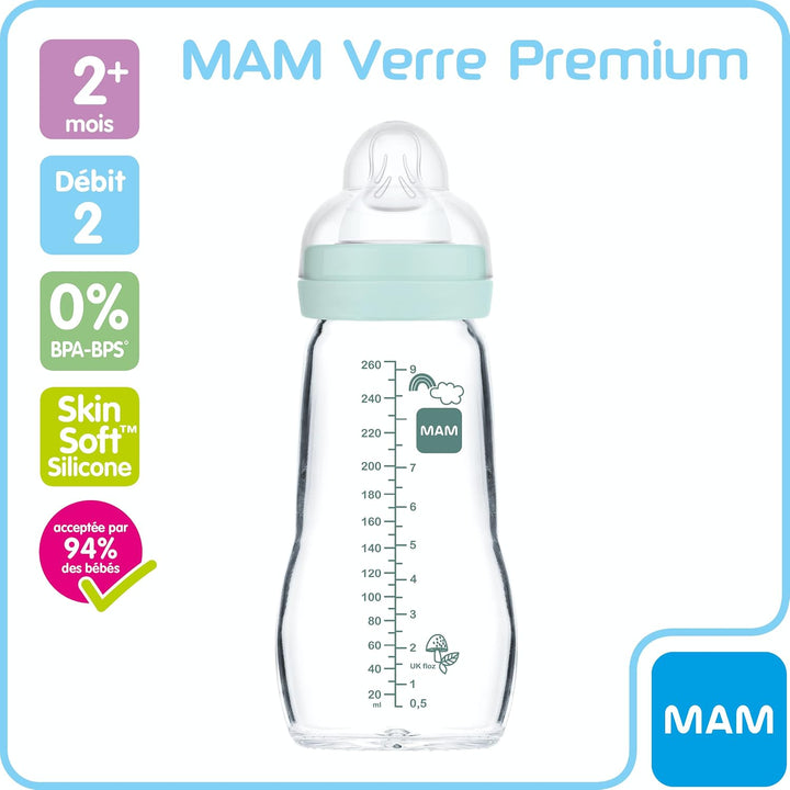 MAM Feel Good Glasflasche 1. Alter 260ml Blau Blue, Blau