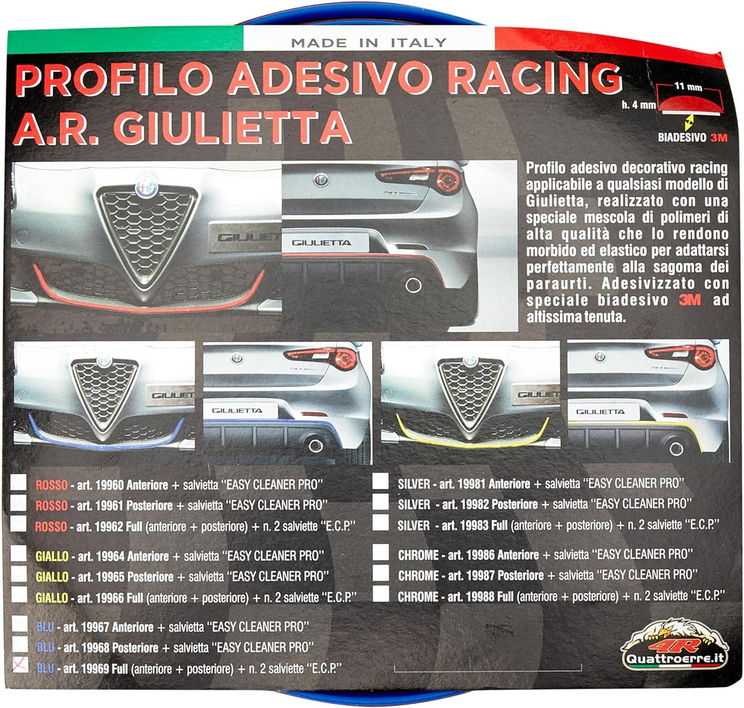4R Quattroerre.it 31875 Blaues Klebeprofil für Alfa Giulietta Dam vordere + hintere Stossstange mit