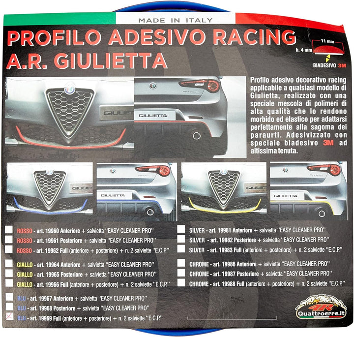 4R Quattroerre.it 31875 Blaues Klebeprofil für Alfa Giulietta Dam vordere + hintere Stossstange mit