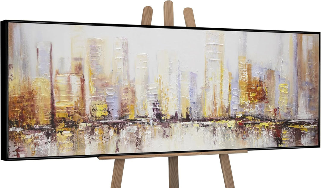 YS-Art Abstrakt Stil Acryl Gemälde auf Leinwand Megapolis Grossstadt handgemalt Wandbilder Wohnzimme