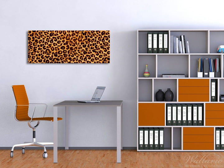 Wallario Glasbild Leopardenmuster in orange schwarz - 50 x 125 cm Wandbilder Glas in Premium-Qualitä