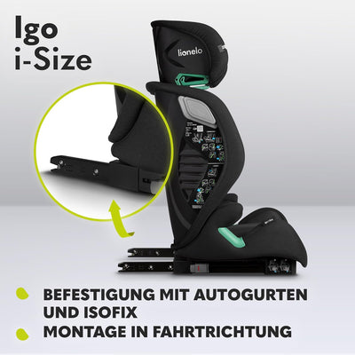 LIONELO IGO I-size Kinderautositz, Gruppe 2 3, von 100-150 cm ISOFIX oder gurtlose Frontbefestigung,