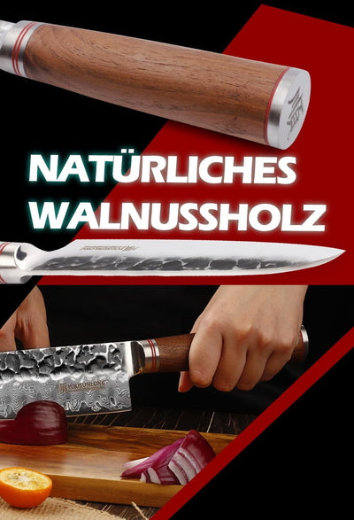 YOUSUNLONG Santoku 7 Zoll Pro Kochmesser Japanischer Griff aus gehämmertem Damaststahl aus natürlich