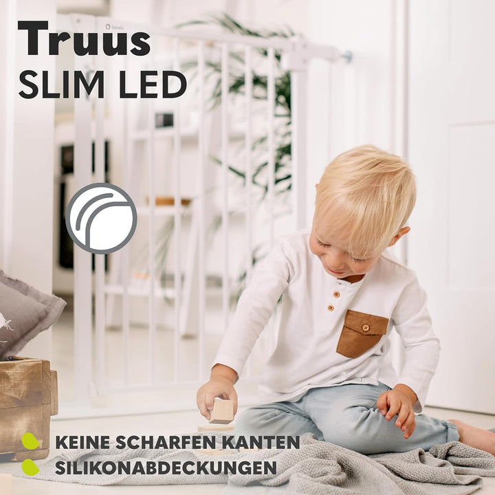LIONELO Truus Slim LED Sicherheitstor mit Licht, Verstellbare Breite von 75 bis 105 cm mit Druckbesc
