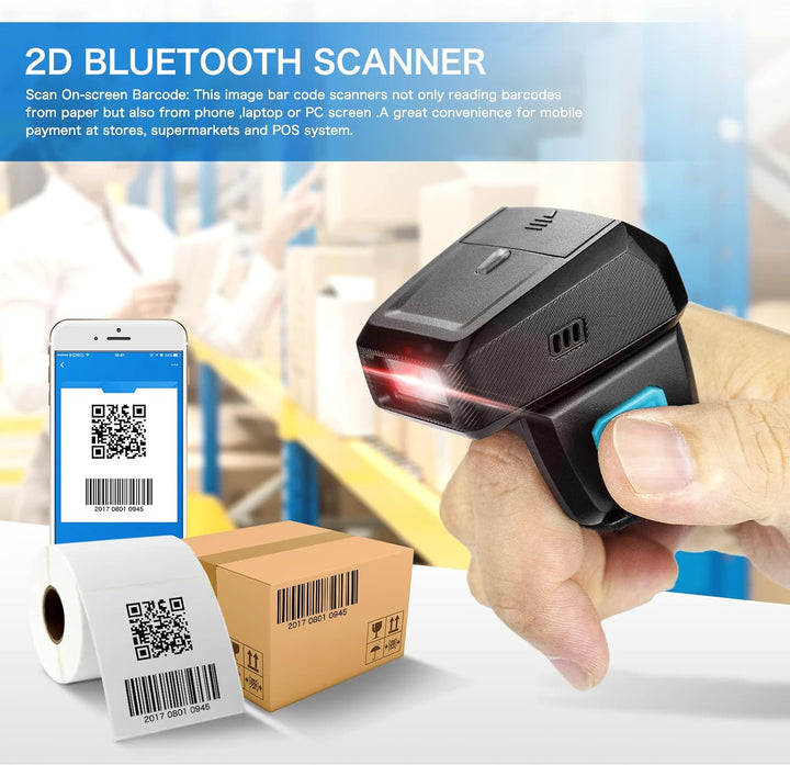 NETUM Mini Wireless 2D Ring Barcode Scanner Bluetooth, tragbarer Barcodeleser mit Ladestation und in