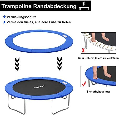 UISEBRT Federabdeckung Trampolin Randabdeckung, UV-resistent Randschutz, Sicherheitsmatte, Blau/Drei