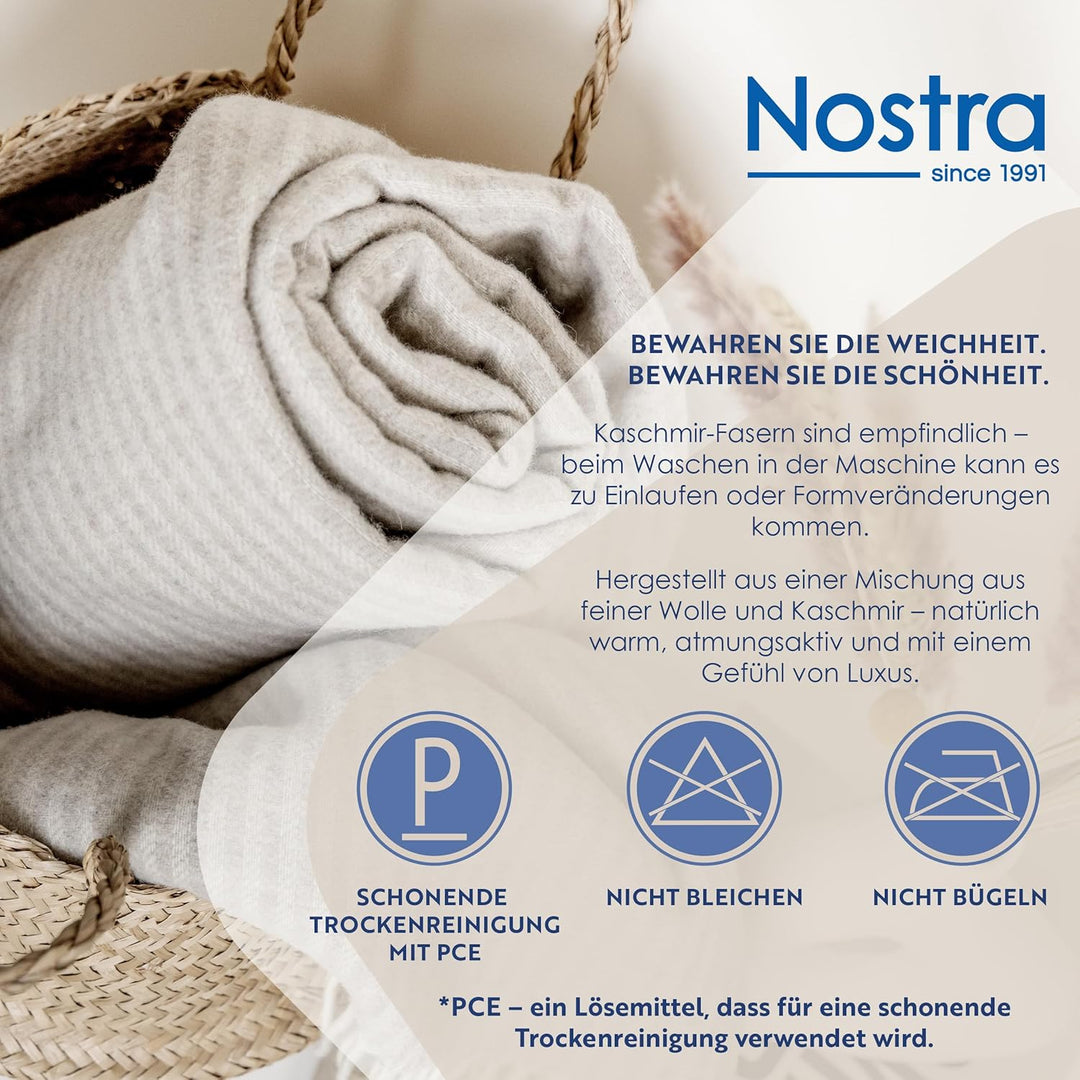 NOSTRA Andora Tagesdecke 140x200 | Weiche Merino Wolldecke mit 10% Kaschmir | Picnic Blanket | Warme