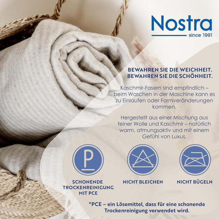 NOSTRA Andora Tagesdecke 140x200 | Weiche Merino Wolldecke mit 10% Kaschmir | Picnic Blanket | Warme