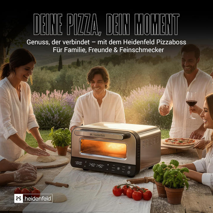 Heidenfeld Pizzaofen | 1850 Watt bis 450°C - Backofen inkl. Pizzastein & Pizzaschieber - Pizzaofen e