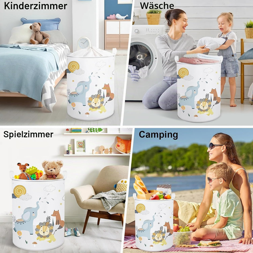 Clastyle 45L Waldtier Elefant Fuchs Löwe Wolken Baby Wäschekorb Giraffe Affe Spielzeug Kleidung Weis