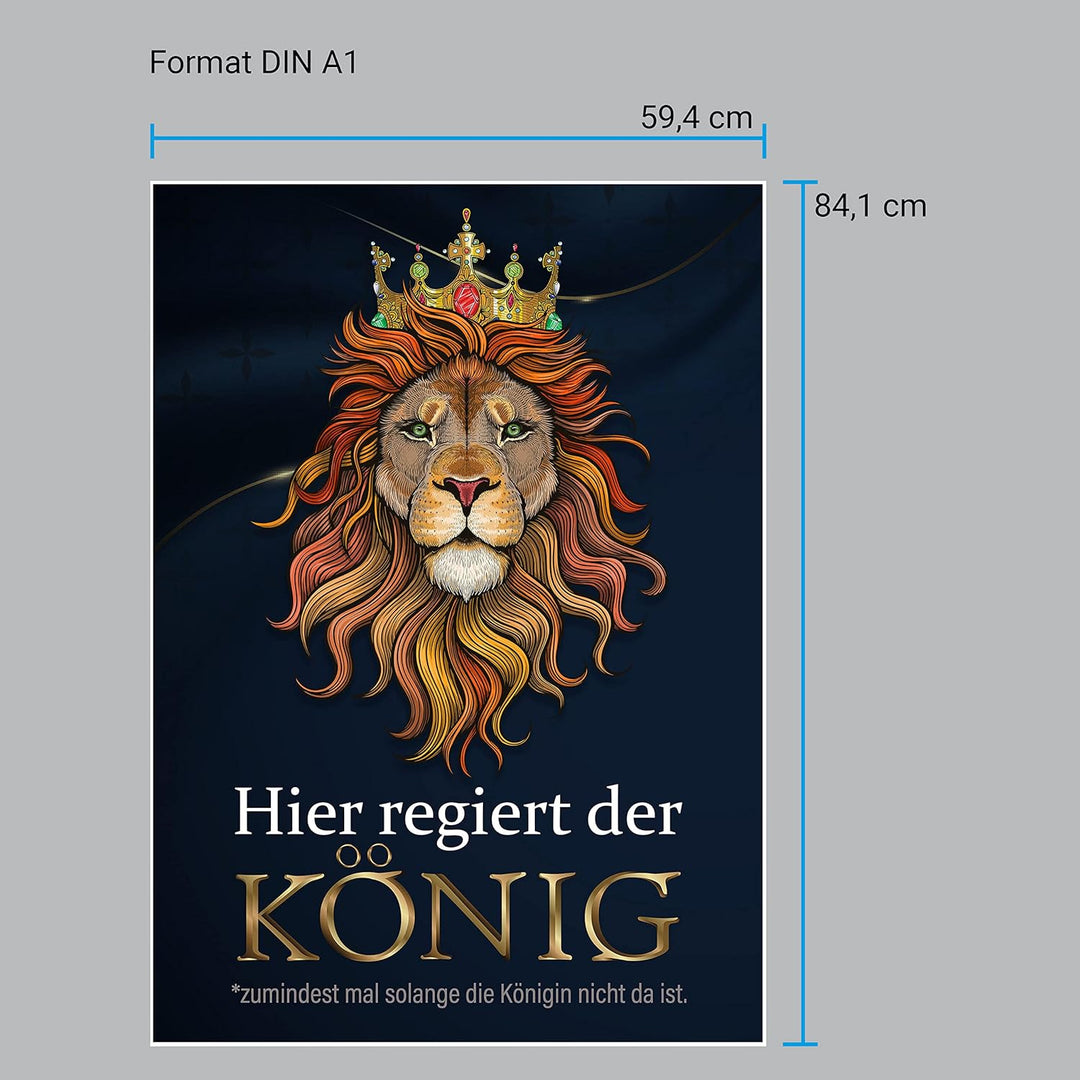 wandmotiv24 Poster als Wanddeko, Grösse Din A1, Hier regiert der König, Löwe, Königin, Afrika, Tiere