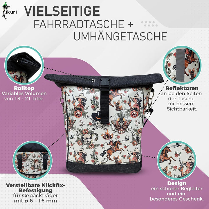 Ikuri Fahrradtasche für Gepäckträger Satteltasche Einzeltasche Packtasche, abnehmbar, mit Tragegurt