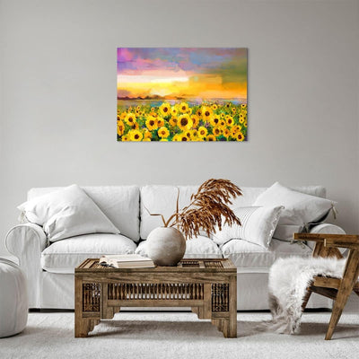 Bilder auf Leinwand Sonnenblumen Blume Leinwandbild mit Rahmen 70x50cm Wandbilder Dekoration Wohnzim