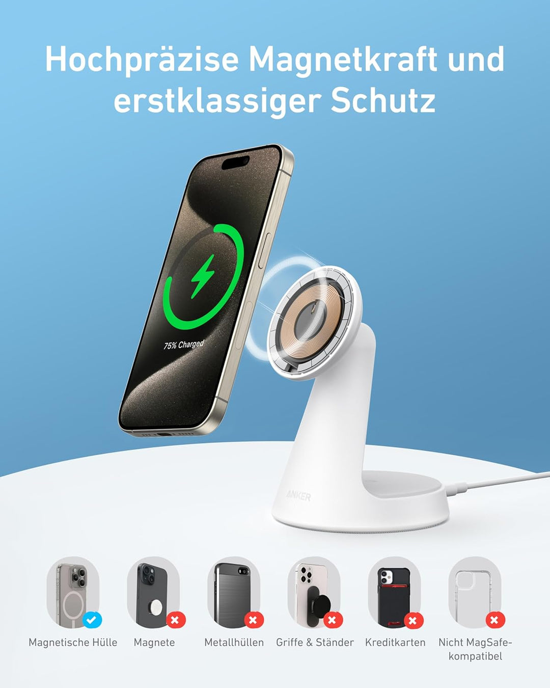 Anker MagGo MagSafe kompatibles 2-in-1 Ladegerät, Qi2 Zertifiziert 15W Schnellladegerät Ständer, Ein