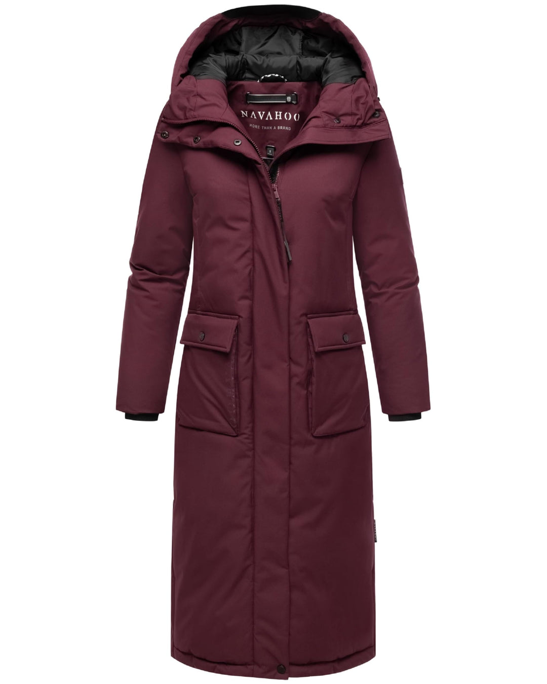 Navahoo Damen Wintermantel warmer Mantel extralang mit Kapuze Wolkenfrost XIV XS-XXL XS Wine, XS Win