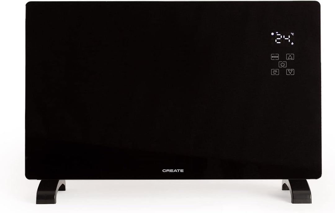 CREATE/WARM CRYSTAL 2500W / Schwarzer elektrischer Glaskonvektor, WiFi, einstellbare Leistung, leise