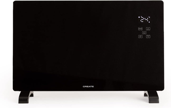 CREATE/WARM CRYSTAL 2500W / Schwarzer elektrischer Glaskonvektor, WiFi, einstellbare Leistung, leise