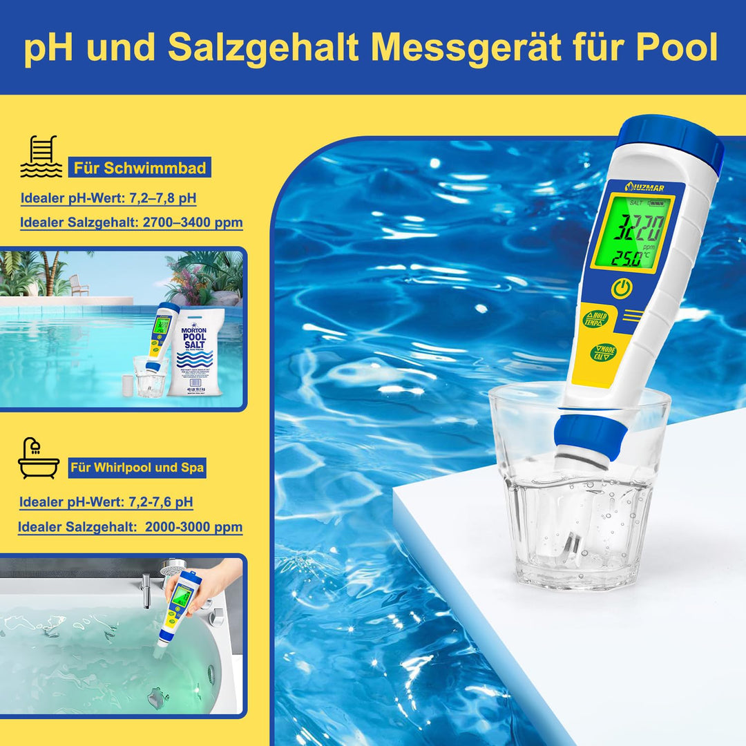 UIUZMAR Salzgehalt Messgerät für Poolwasser, Digitales pH und Salzmessgerät für Pool, Grösserer Bild
