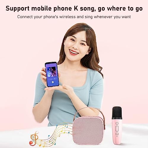 Karaoke Maschinen Set, Tragbarer Stereo Bluetooth Lautsprecher mit 2 Kabellosen Mikrofonen für Kinde