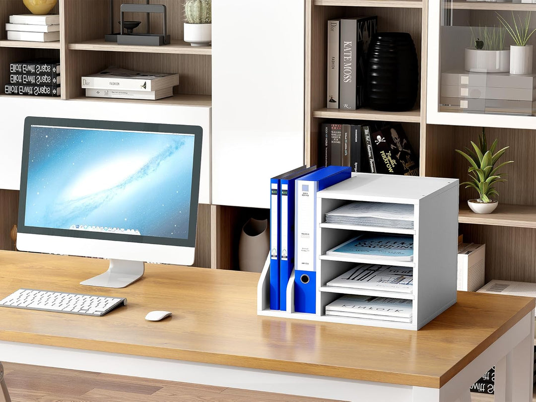 EasyPAG 6 Fächer Holz A4 Büro Schreibtisch Organizer Dokumentenhalter Aktenablage Zeitschriftenhalte