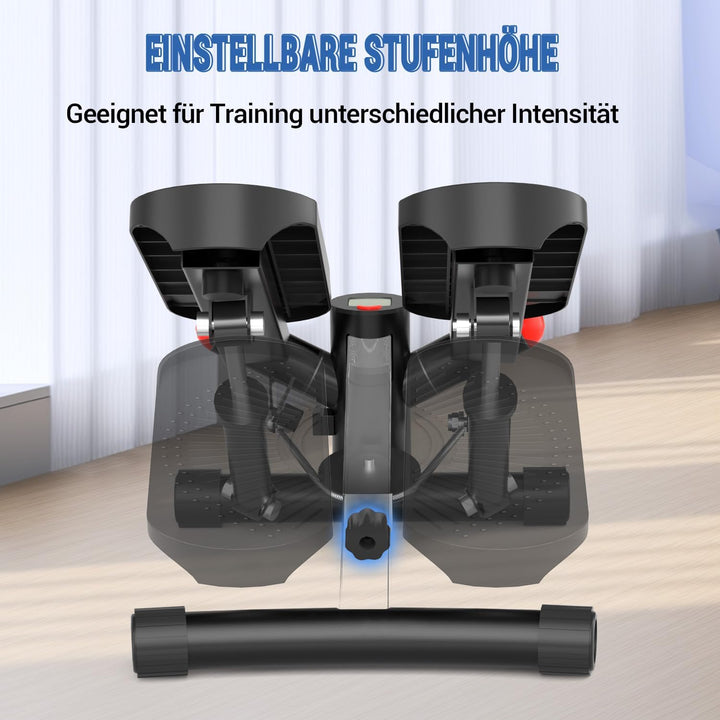 Mini Stepper für Zuhause mit Power Ropes, Höhenverstellbar Up-Down Swing Stepper mit LCD-Monitor, Ho
