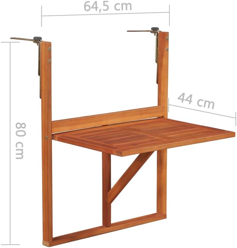Tidyard Balkon-Klapptisch Hängetisch, Massivholz, Braun, 64,5 x 44 x 80 cm, Esstisch Kaffeetisch Hol