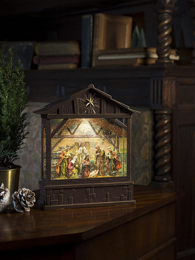 Konstsmide LED Wasserlaterne, Krippe mit Geburt Jesus, mit an/aus Schalter, 5h Timer, 1 warm weisse