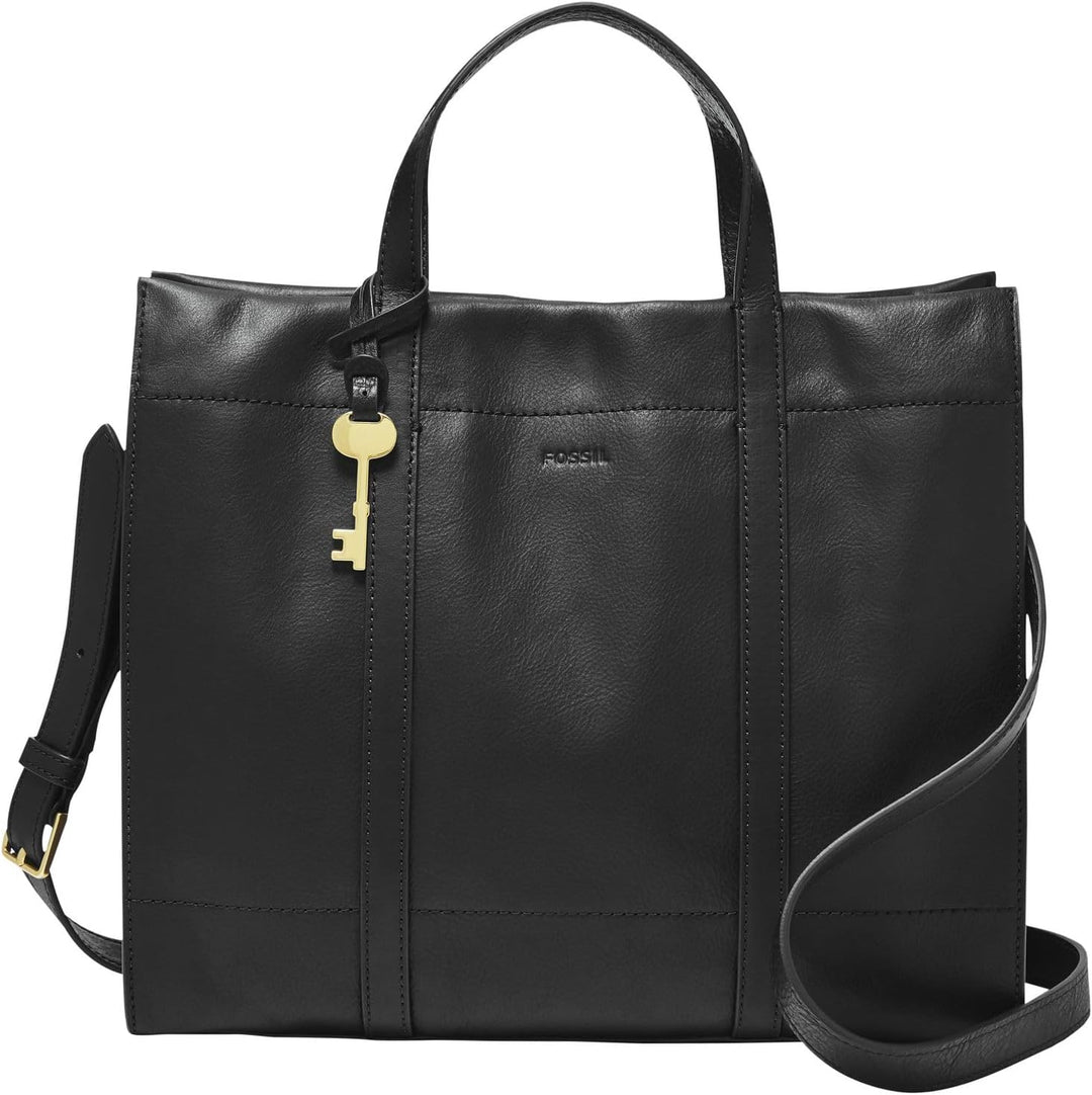 Fossil Damen Carmen Shopper Ledertasche 30,8 cm L x 12,1 cm B x 26,4 cm H Schwarz, Schwarz