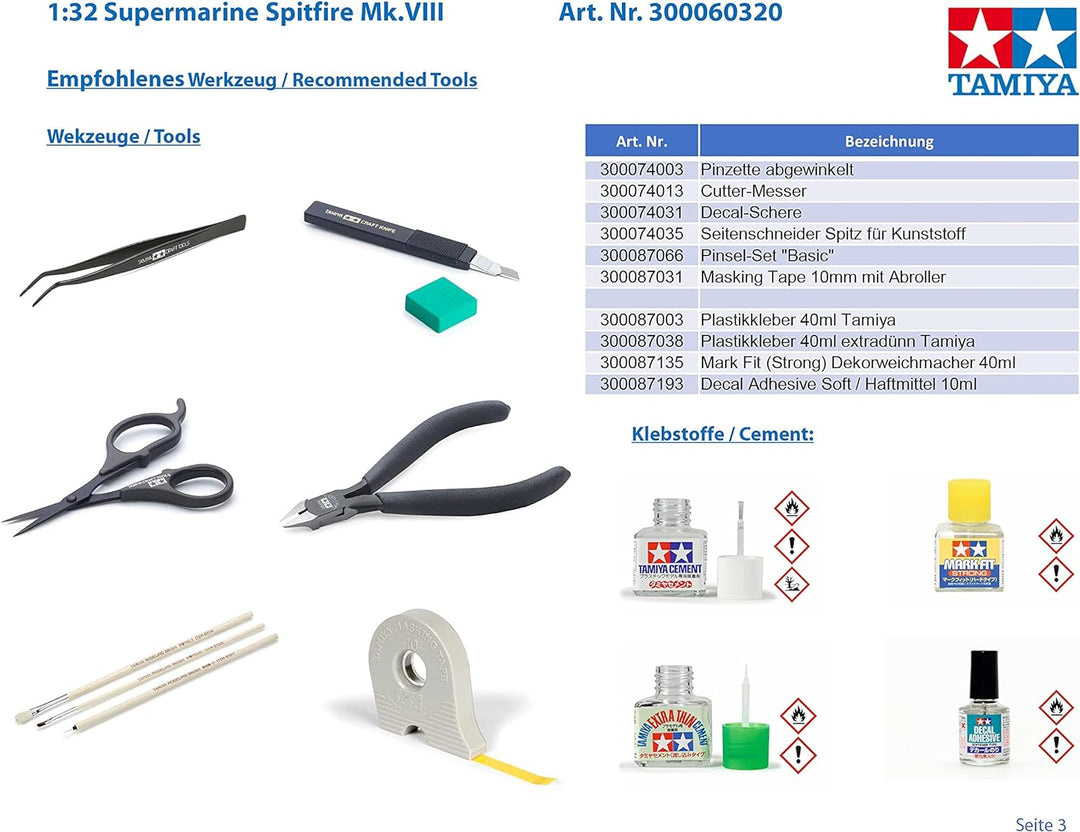 TAMIYA 60320 - 1:32 Supermarine Spitfire Mk.VIII, Modellbau, Plastik Bausatz, Basteln, Hobby, Kleben