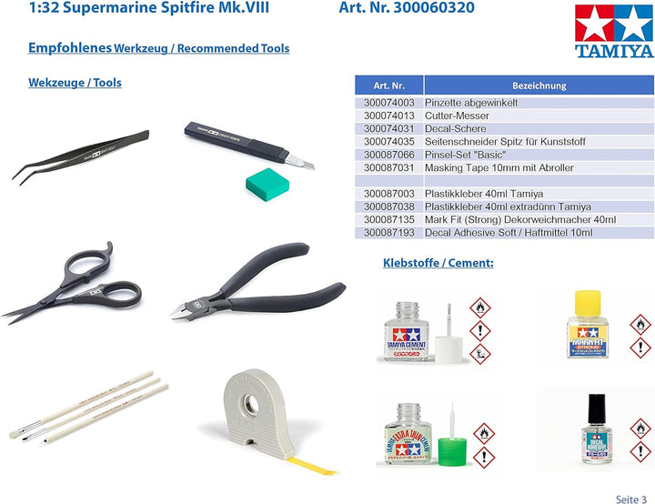TAMIYA 60320 - 1:32 Supermarine Spitfire Mk.VIII, Modellbau, Plastik Bausatz, Basteln, Hobby, Kleben