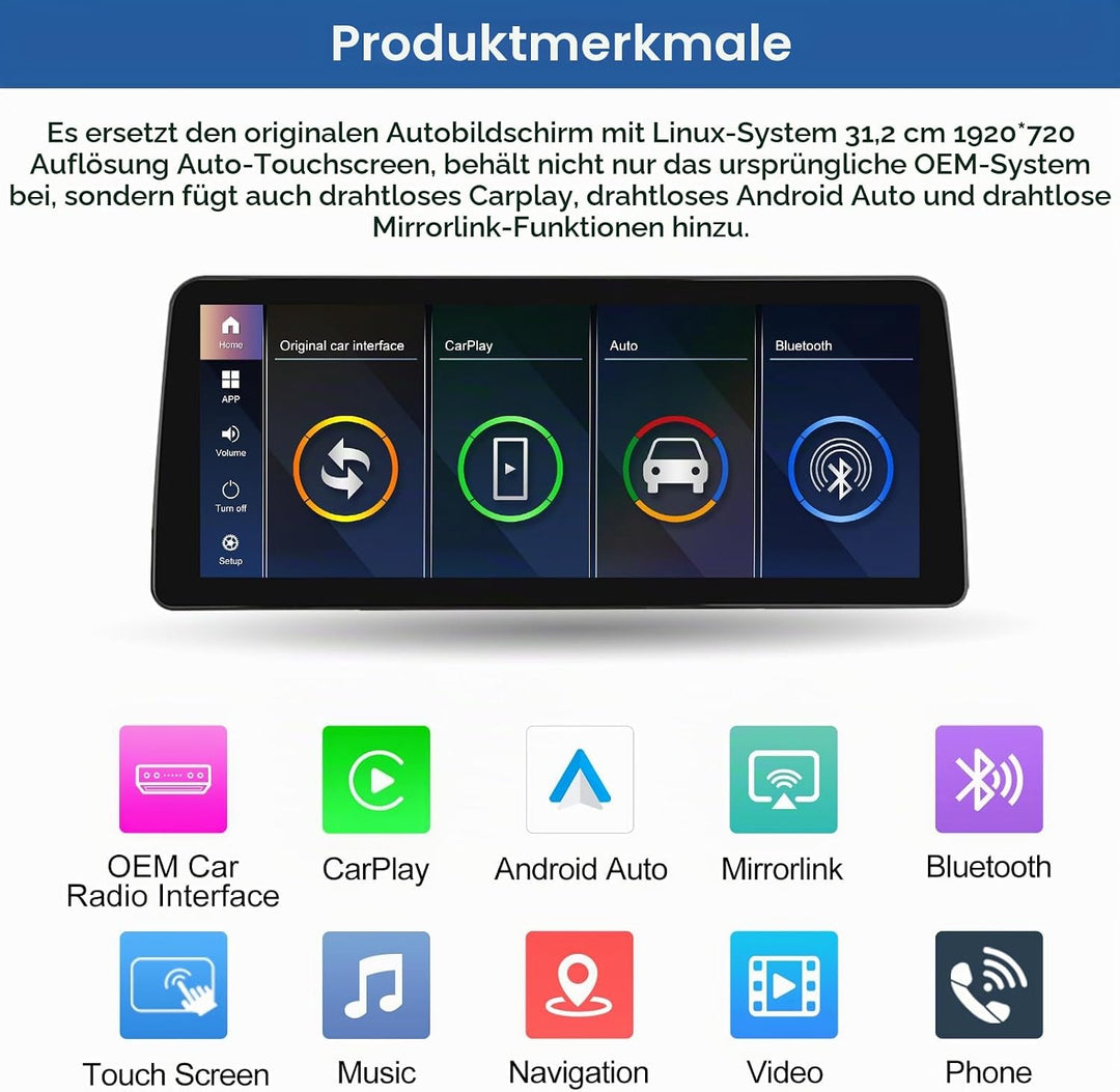 Road Top 12,3 Zoll Ultraschmaler Autoradio Carplay für BMW 5er E60/E61 CCC | 2003-2008 Jahr, Linux H