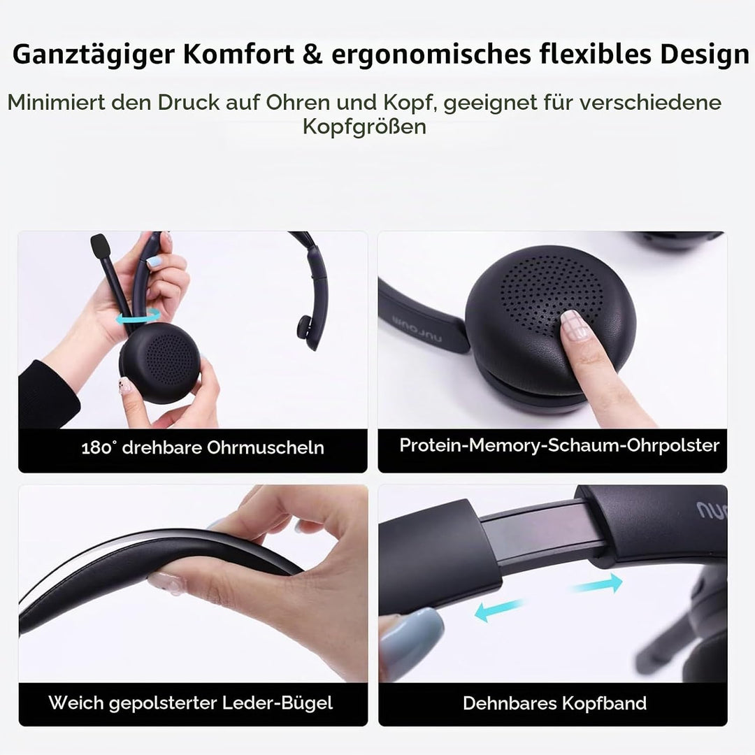 Nuroum HP31S(3rd Gen) Bluetooth Headset mit Mikrofon(Mono),AI Rauschunterdrückung für Anrufe/V5.4/45