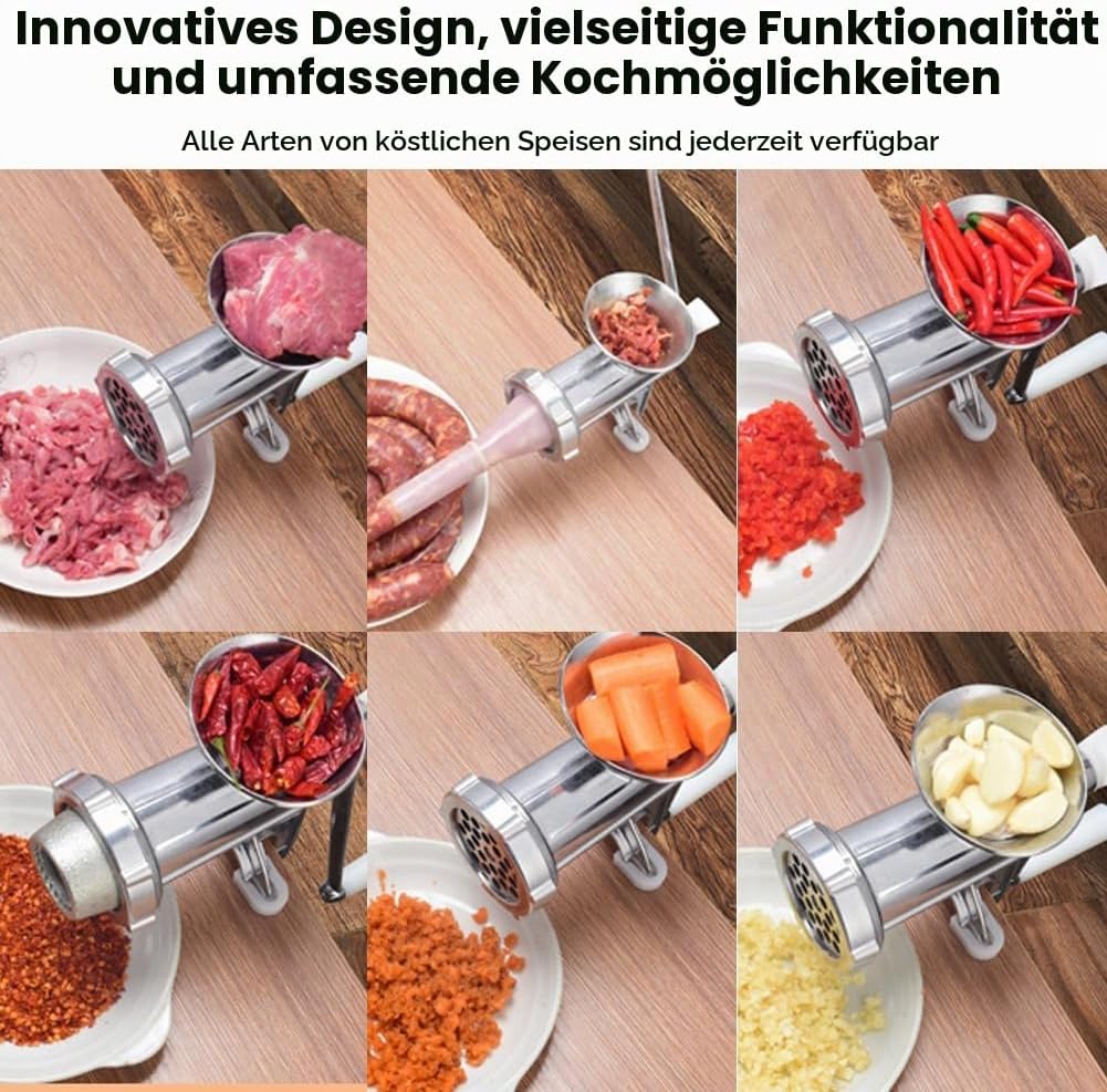 CEWROM Manuell Fleischwolf Edelstahl mit Wurstfüller und Tischklemme für Schweinefleisch, Wurstfülle
