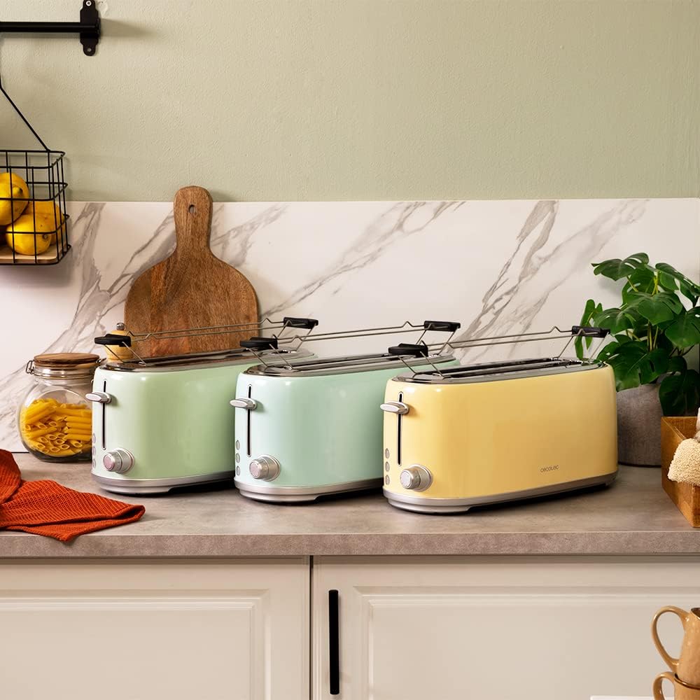 Cecotec Toast&amp;Taste 1600 Retro Double Blue, 4 Scheiben, 1630 W, 2 Schlitze mit 3,8 cm Breite und Län