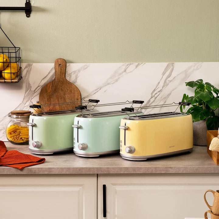 Cecotec Toast&amp;Taste 1600 Retro Double Blue, 4 Scheiben, 1630 W, 2 Schlitze mit 3,8 cm Breite und Län