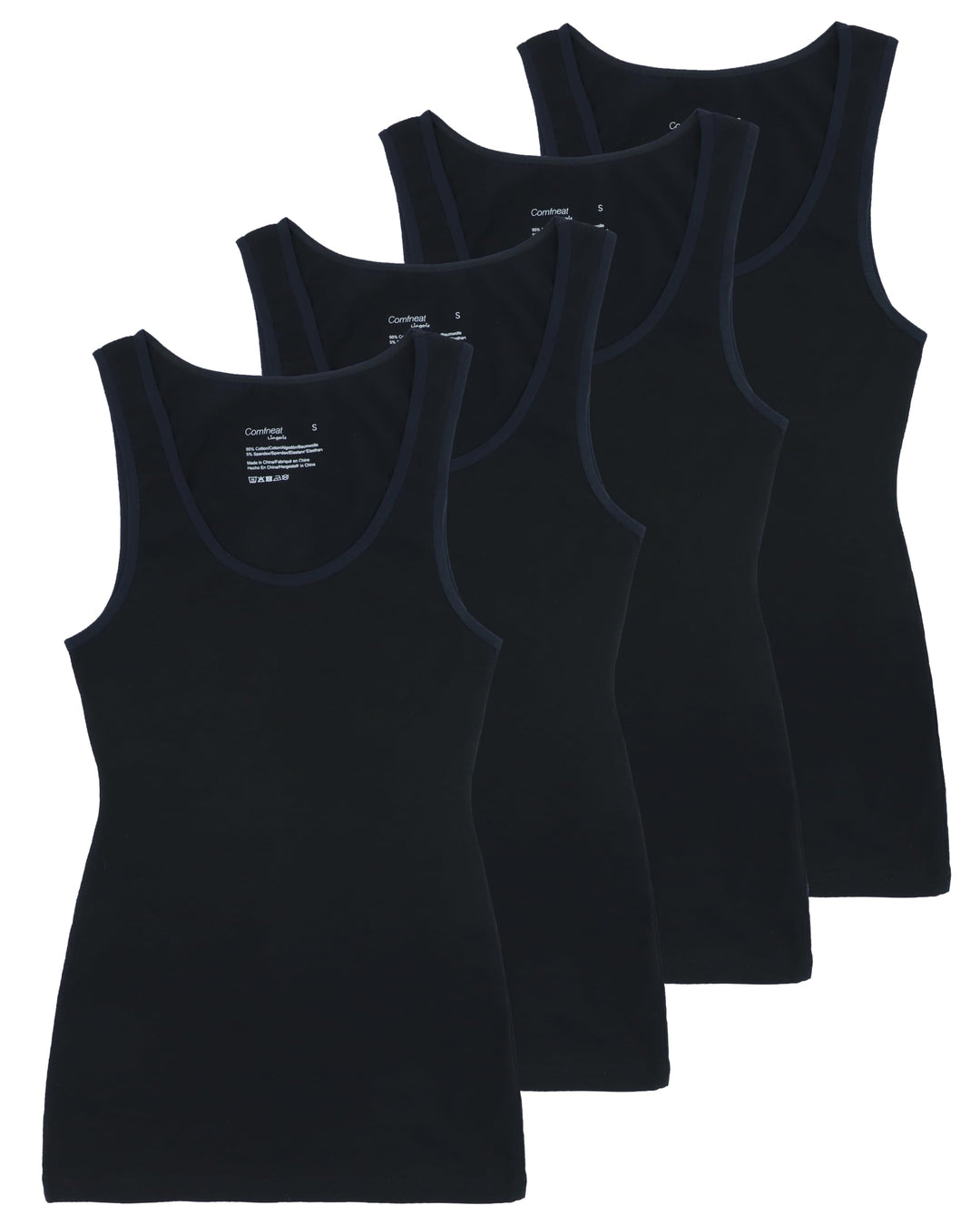 Comfneat Damen 4-Pack Tank Tops Stretch Baumwolle Elasthan Bequeme Unterhemden M Schwarz 4-pack, M S