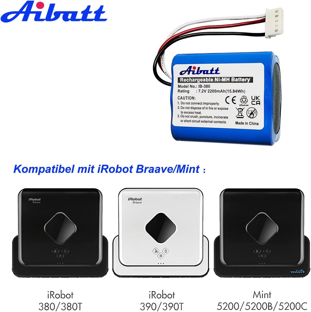 NI-MH akku wiederaufladbar, Ersatz-akku für IRobot Braava 380, 380T, 390T,Kompatibel mit Mint 5200 5