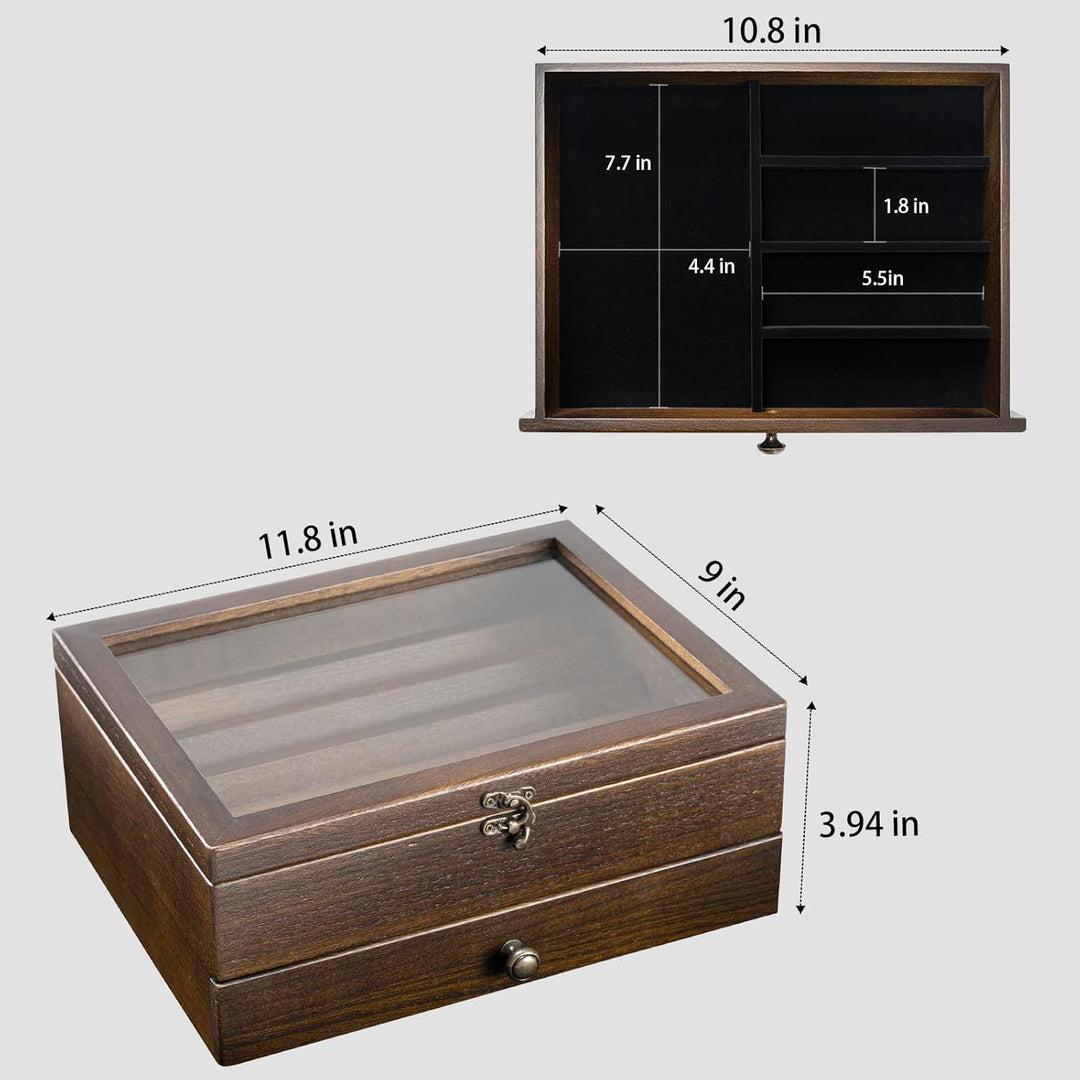 2 Etagen Messerhalter, Holz Messerständer, Messer Vitrine mit Schublade und Hochauflösendem Glas, Sa