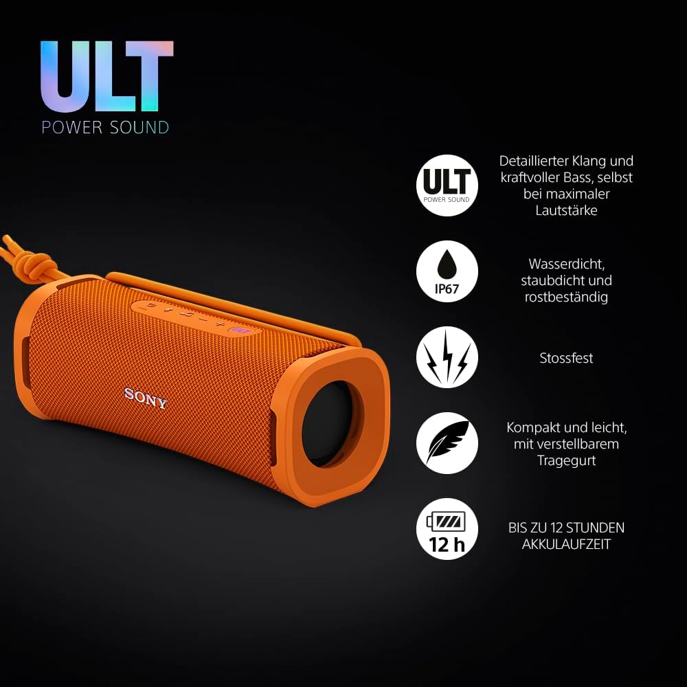 Sony ULT Field 1 - Kabelloser tragbarer Bluetooth-Lautsprecher mit ULT Power Sound, kraftvollem Bass