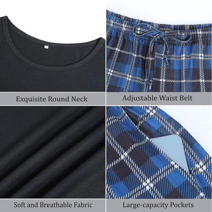 Schlafanzug Herren Kurz aus Baumwolle mit Kontraststreifen Design, Sommer Pyjama Set Oberteile und K