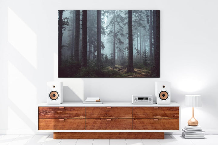 deyoli mysteriöser Nadelwald Format: 80x60 als Leinwand, Motiv fertig gerahmt auf Echtholzrahmen, Ho