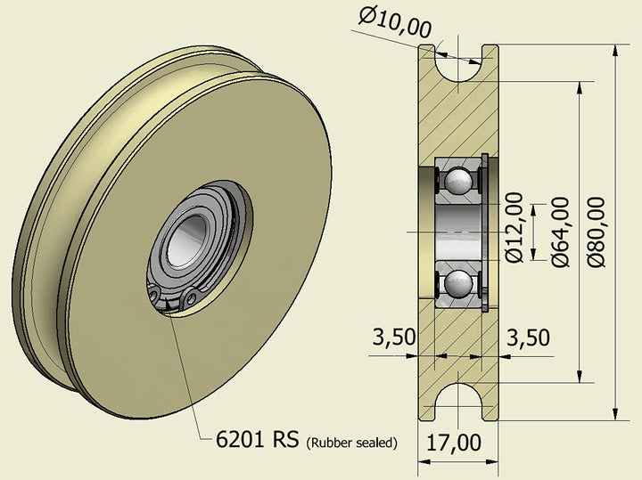 4 Stück x Nylon Seilzug Räder mit Rund 10 mm Groove 80 mm Durchmesser Lager 12 mm 100 kg Kapazität P