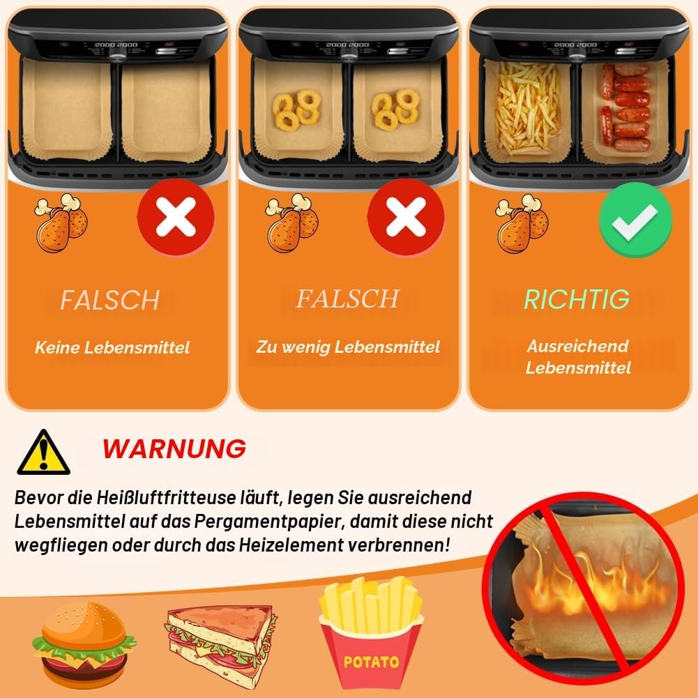 GINOYA Backpapier für Ninja Foodi Flexdrawer 10,4 l Heissluftfritteuse AF500EU, Fritteusen Zubehör f